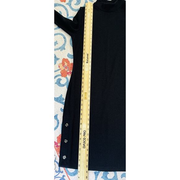 Banana Republic Sz M Black Mock Neck Sheath Dress Side Button Detail LS Dress - Picture 8 of 10